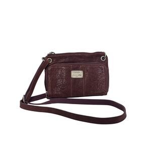 Fossil Burgundy Crossbody Leather Small Purse Boho Classic Minimalist
